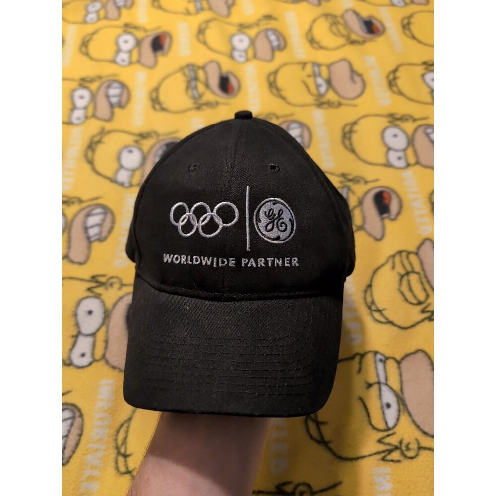 GE Olympic World Wide Partner Adjustable Black Strapback Hat